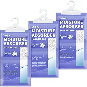 Vacplus Moisture Absorber 3 Pack Closet Hanging Bag, Fragrance Free