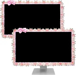 2 Pcs 23''-26'' Cute Computer Monitor Cover with Bow Tie, Lovely Computer Accessories with Lace Design, Monitor Dust Cover Protector (Pink)