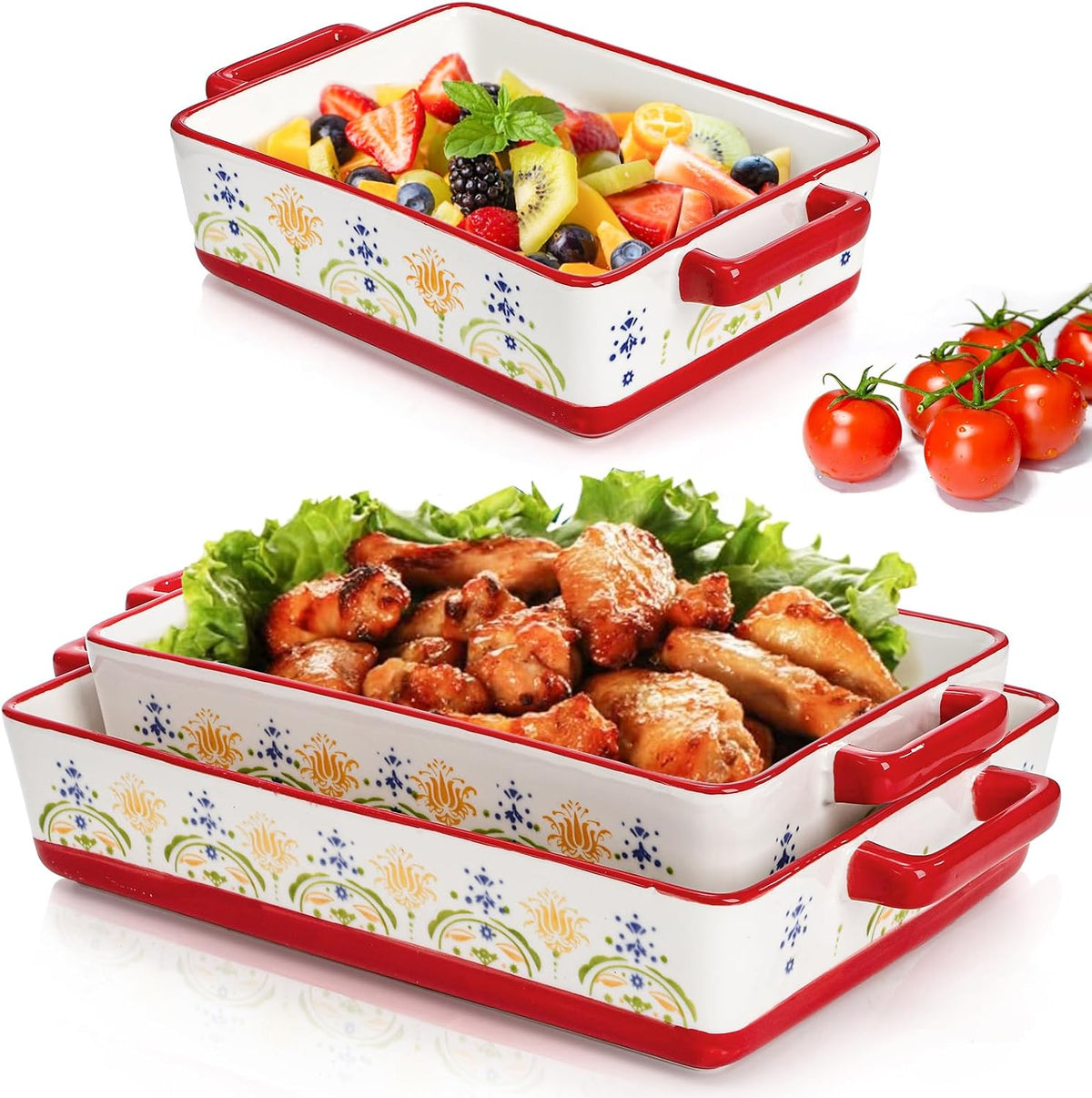 WRINGKIT Set of 3 Ceramic Baking Dishes, 3 Sizes (12''/10.7''/7.7'')