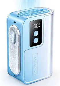 Sunoony Portable Handheld Fan with Ice Cooler, 4000mAh 100Levels Stepless Speed, 20H Long Battery Life, 20000RPM Turbo Fan Rechargeable Personal Mini Fan for Travel, Outdoor, Makeup (Blue)
