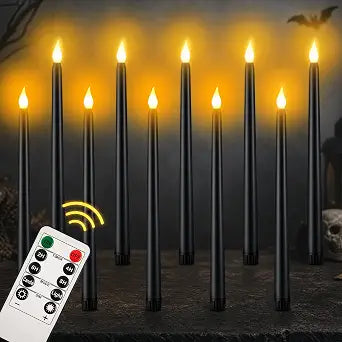 10 Pcs Halloween Flameless Taper Candles with Timer, LED Flickering Candles
