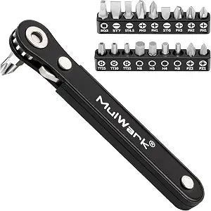 MULWARK 20pcs Small Screwdriver Set, 1/4" Right Angle Screwdriver Set, 90-Degree Offset Screwdriver for Tight Spaces, Auto Repair, Electronics, DIY Home Improvement EDC Tool Kit