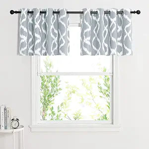 RYB HOME Valance Curtains - Blackout Line Wave Print Curtain Drapes Modern Mid Century Curtain Tiers for Farmhouse Kitchen, Car, RV, Wide 52 by Long 18 inches, 2 Panels Set, Light Grey