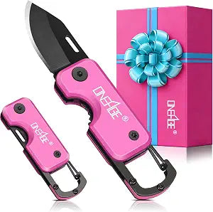 Pink Pocket Knife for Women - Stocking Stuffers for Christmas, Mothers Day Gifts, Keychain Edc with 1.56inch Blade - Small Folding Knives for Everyday Carry, Box Cutter - Gadgets for Camping Hiking