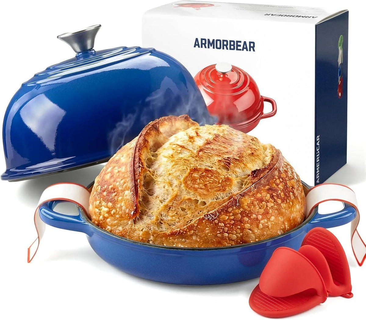 9.5-Inch Enameled Cast Iron Sourdough Bread Oven, Dome Lid, Blue