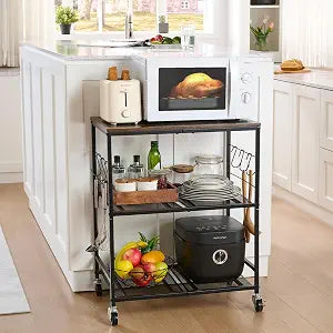 3 Tier Rolling Microwave Cart with Storage, Kitchen Organizer on Wheels