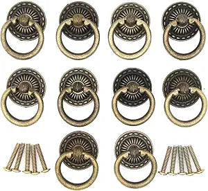 LXZ 10 PCs Vintage Antique Brass Ring Pulls Handles for Cabinet Drawer