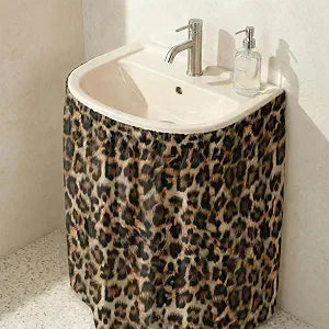 Leopard Print Sink Skirt for Bathroom, Self Stick Adhesive Waterproof