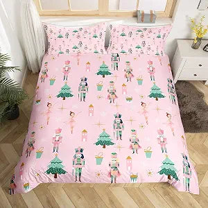 Feelyou Pink Christmas Duvet Cover Twin Size for Kids Boys Girls Teens