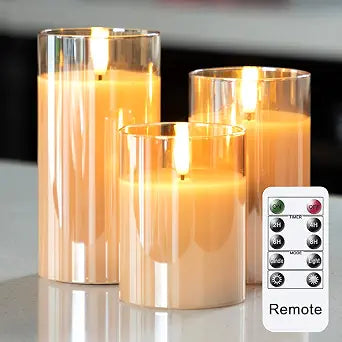 Flameless Candles with Remote, Glass Battery Operated Candles Gold