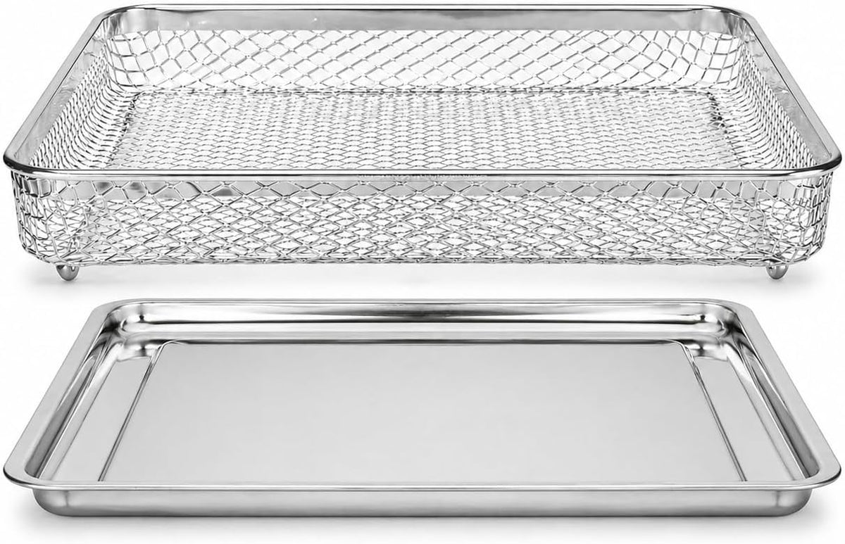 Univen Stainless Steel Upgraded Baking Tray Pan and Air Fryer Basket Compatible with Cuisinart Airfryer TOA-26 TOA-28