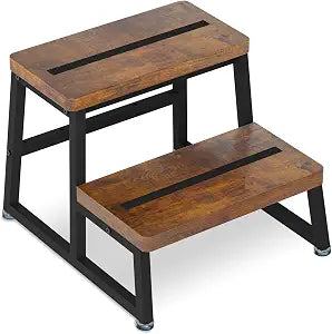 2 Step Stool for Adults Wooden Stepping Stool with 500 Lbs, Brown