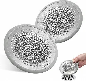 TRAPMATE Shower Drain Cover, 2PCS Prevent Clogging Shower Drain Hair Catcher, Non-Slip Stainless Steel Drain Protector, Patented Bathroom Accessory for US Standard Flat Drains of Bathroom