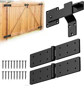 Fence Gate Hinge and Latch Set 2Pack Heavy Duty Gate Hardware Kit,270 Degree Strap Gate Hinge & Adjustable Rust-Resistant Kit for Outdoor,Garden,Backyard,Barn,Shed Wood Doors,Farm,Black