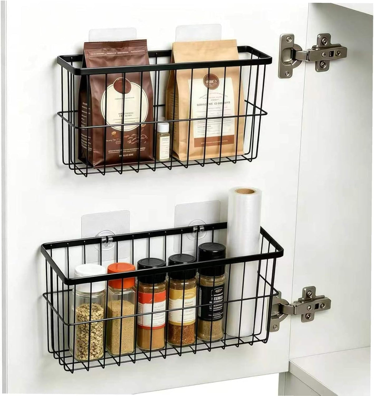 2Pack Cabinet Door Organizer, Self-Adhesive Lid Storage Box for Cabinet Storage, Wall-Mounted Storage Basket Rack, Suitable for Kitchen, Refrigerator,Bathrooms, Pantry, Officeï¼ŒMakeup Container,rv must