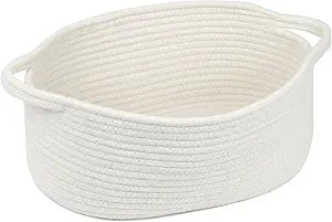 Woven Cotton Rope Storage Basket with Handle, White, 13 Inch