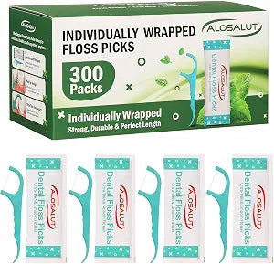 300 Pack Individually Wrapped Dental Floss Picks - Mint Flavored Floss Sticks for Fresh Breath - Strong Smooth & Shred Resistant Tooth Picks - Portable Dental Flossers Oral Care for Home Travel Office