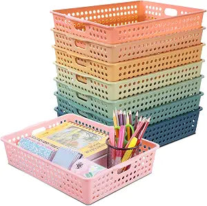 8 Pack Boho Plastic Turn in Paper Trays for Classroom Storage Bin Basket Organizers for School Teacher Supplies Classroom Office Home Organization and Storage Tray Holds 4A Paper File
