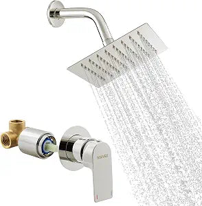 SOLVEX Shower Faucet Set with Valve Rain Shower System Head Stainless Steel Wall Mount Single Handle Shower Trim Kit 6 Inch High Pressure Shower Head Brushed SP-90103-1