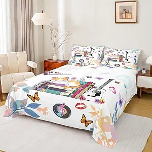 Erosebridal Music Book Theme Sheet Set Twin Butterfly Cat Bed Sheets Set