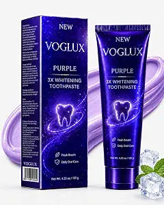 Purple 3X Whitening Toothpaste, Color Corrector Stain Remover for Teeth, Enamel Safe, Sensitive Teeth Friendly, Fluoride Toothpaste with Fresh Breath for Coffee Tea Stains (4.23 Fl Oz (Pack of 1))