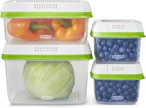 Rubbermaid FreshWorks Produce Saver, Medium and Large Storage Containers, 8-Piece Set, Set of 4, Med & Lg, Clear