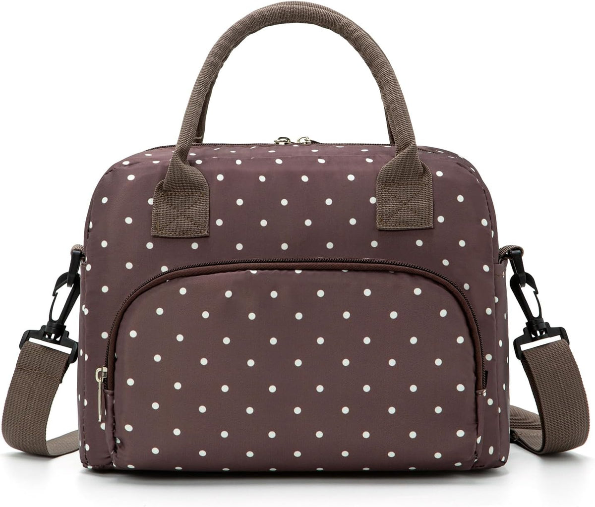 MEXS Insulated Lunch Bag for Women Men Large Reusable Lunch Box Adult Leakproof Portable Cooler Tote Bags for Work Picnic (Polka Dot Brown)