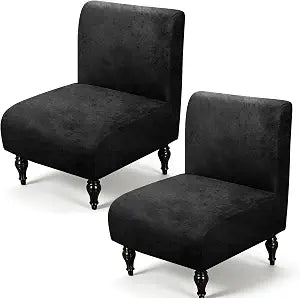 ANARACHON Armless Accent Chair Cover Slipcover, Armless Slipper Chair Cover,Removable Washable Non-Slip Furniture Protector for Living Room Dining Room Hotel Home Chair Decor(2pcs, 02Black)