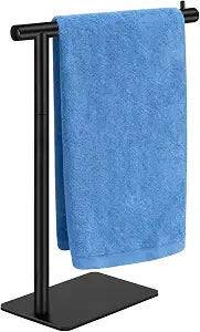 Hand Towel Holder, Stainless Steel Towel Holder Stand for Bathroom, L-Shaped Hand Towel Rack Standing for Vanity Kitchen Countertop, Black