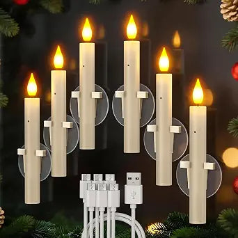 Yme Rechargeable LED Window Candles with Dusk to Dawn Sensor, Suction Cups
