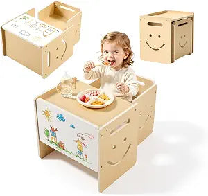 VEVOR Montessori Weaning Table and Chair Set, Kids Table and Chair Set for Toddlers 1-5, Weaning Table with Whiteboard and 3 Heights Adjustable, Easy to Clean, for Eating Drawing Reading Playing