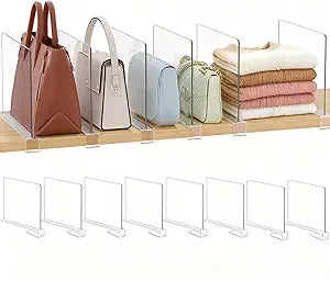 Purse Organizer for Closet Shelf Dividers: Clear Acrylic 8-Pack