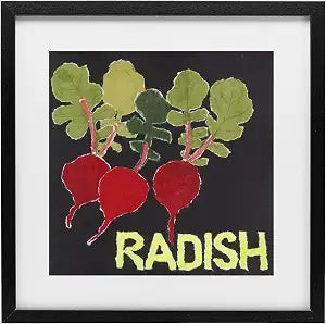 Collaged Radish Still Life Kitchen, 13 x 13 Inch Framed Print Under Glass