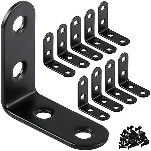 2 Inch L Brackets 10 Pack - 90 Degree Black Corner Braces for Wood Furniture & Shelves - Small L Shape Metal Support Brackets for DIY Home Improvement/ Cabinet & Wall Mounting