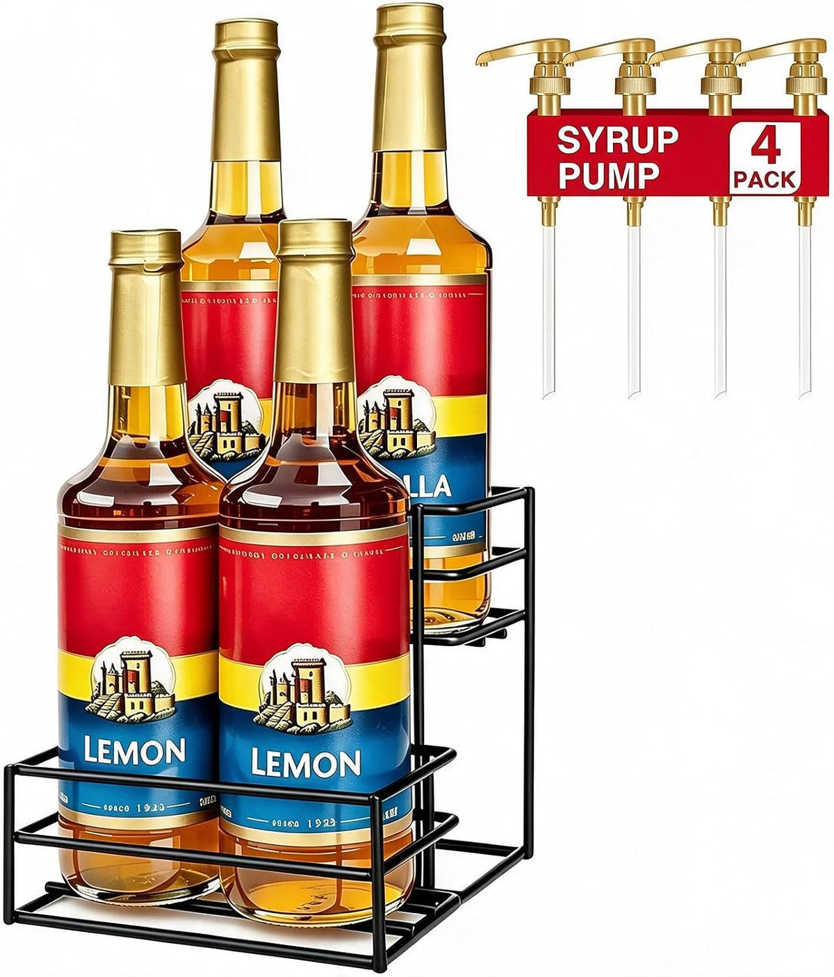 Coffee Syrup Organizer, Coffee Syrup Rack,4 Coffee Syrup Pump