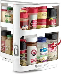 Cabinet Caddy Spice Rack Organizer for Cabinet, Pull & Rotate, 2-Tier