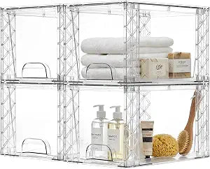 Stackable Storage Drawers 4 Pack 7in Under Bathroom Sink Organizer Boxes