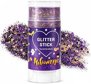 Halloween Glitter Stick for Women Black Orange Purple Sequin Face Hair & Body Glitter Stick Halloween Costumes Parties Photos Makeup Accessories