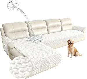 Arfntevss Waterproof L Shape Sectional Couch Covers for Sectional Washable Velvet Sofa Cover for Dogs Pets L Shaped Couch Cushion Protector Non Slip U Shaped Sofa Slipcover Set (Cream White, Large)
