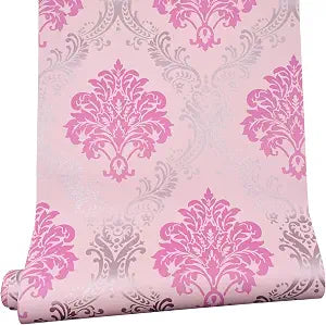 Damask Wallpaper 32.8 ft Roll Revamp Dining Table Storage Bins Wall Furniture Decor Paper Pink Shelf Dresser Liner (L-393x17.7 Inch)