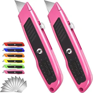 JETMORE Box Cutter, 2 Pack Pink Utility Knife, Razor Knife, Box Opener