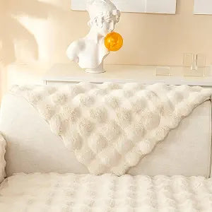 MERRYLIFE Thick Plush Faux Fur Couch Cover Sofa Slipcover Beige, 35"x35"