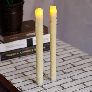 simplux DFL Honeycomb Pattern Dripped Flameless Real Wax Taper Candle (Pack of 2), 12",Ivory