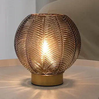 LUSHARBOR Battery Operated Decorative Glass Table Lamp with Timer Amber