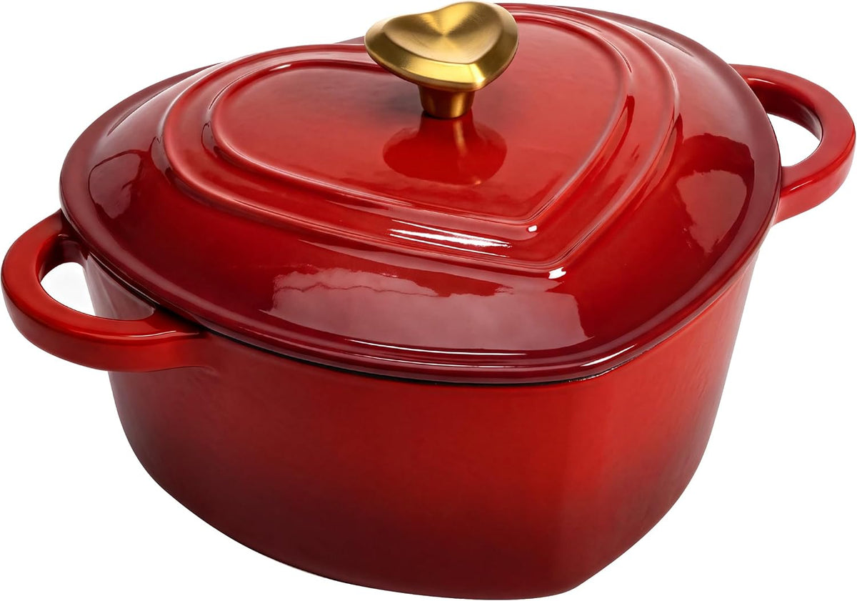 Heart Shaped Dutch Oven 2 QT, Enameled Cast Iron Pot (Red)