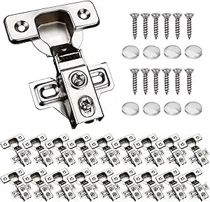 20 Pack Soft Close Cabinet Door Hinges for 1/2 Inch Overlay Cupboard, 105 Degree Opening Angel, Stainless Concealed Kitchen Cabinet Hinges with Mounting Screws, Manual and Door Bumpers