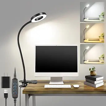 Eye-Caring Clip On Desk Lamp, 3 Modes 10 Dimming Levels, Black