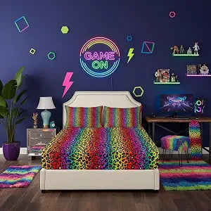 Rainbow Leopard Bedding Set Twin Size Africa Wildlife Fur Fitted Sheet Cheetah Animals Skin Deep Pocket Sheet 2pcs for Kids Girls Women Boys Room Decor Fashion Colorful Bed Sheet,1 Pillowcase