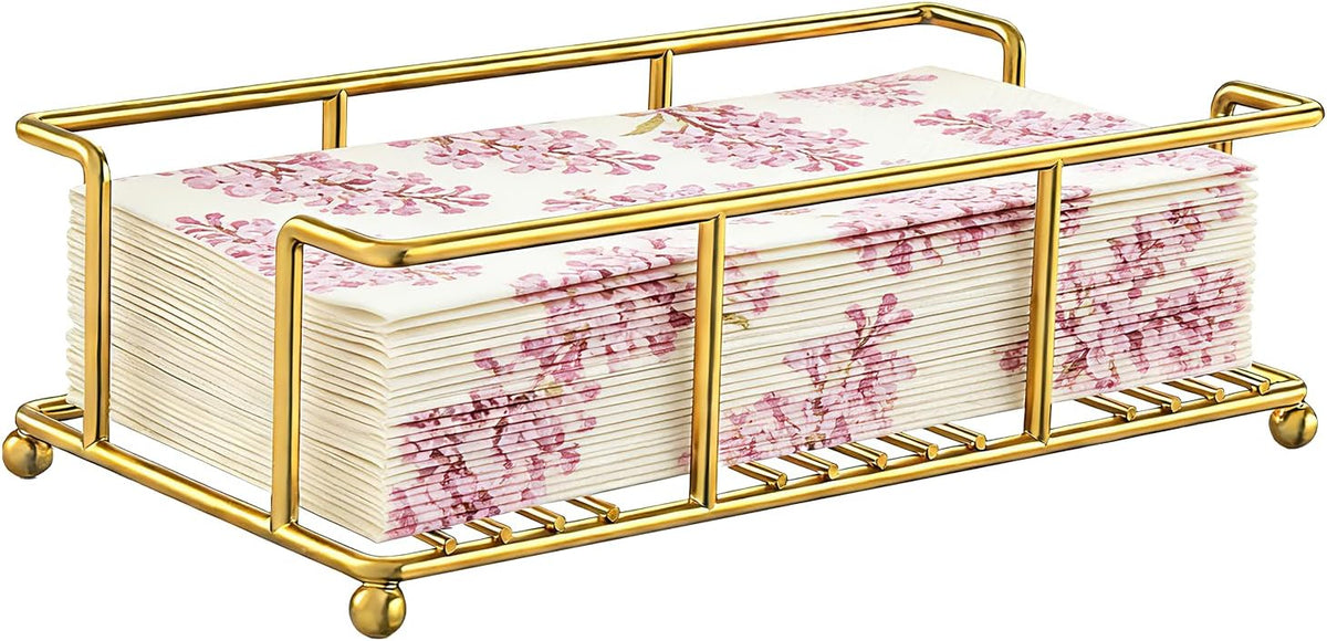 Guest Hand Towel Holder for Bathroom,Rectangle Napkin Tray,Gold