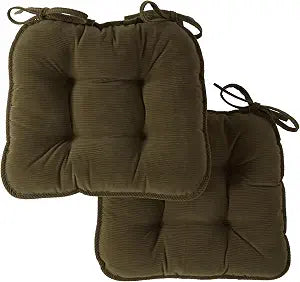 Indoor Reversible Tufted Corduroy Chair Pad with Ties (Set of 2), Juniper